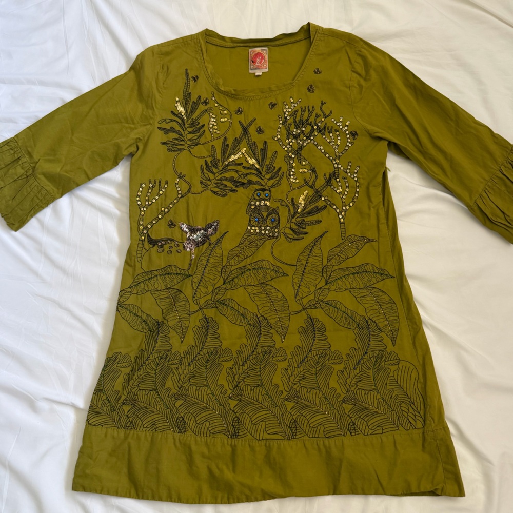 Vintage, boho “salad” brand blouse with owls and butterflies